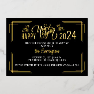 Invitation En Aluminium Soirée Gold & Black du Nouvel An
