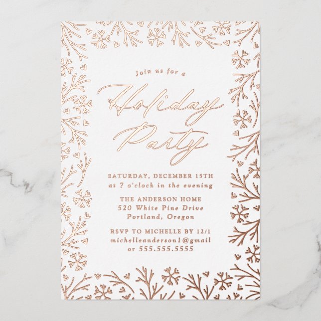 Invitation En Aluminium Soirée Rose élégante Gold Snowflake (Recto)