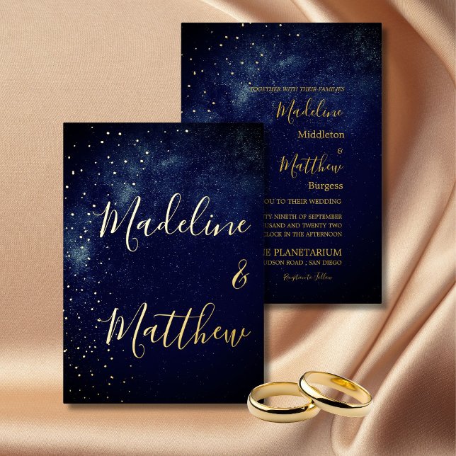 Invitation En Aluminium Soirée Sky Astral Gold Stars Blue Mariage Foil In (Créateur téléchargé)