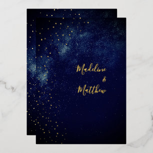 Invitation En Aluminium Soirée Sky Astral Gold Stars Mariage bleu