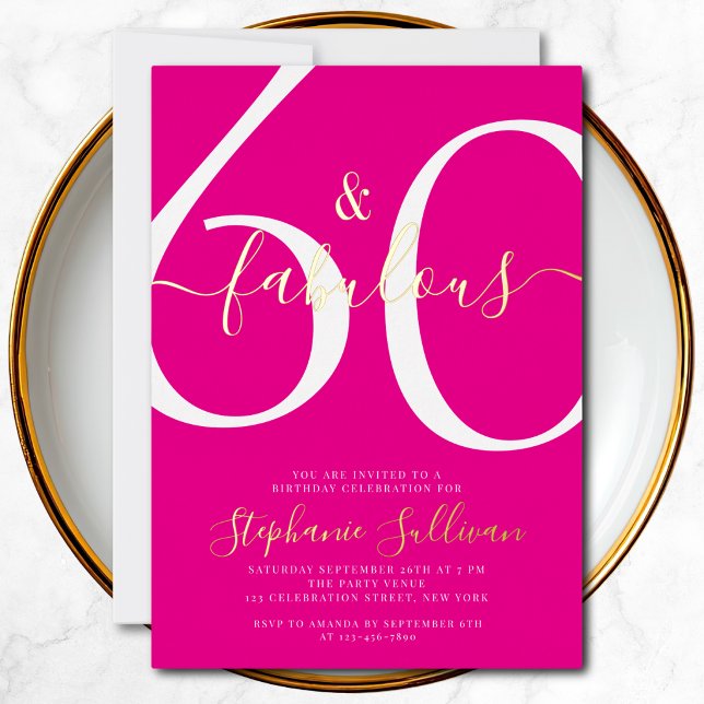 Invitation En Aluminium Soixante ans et Fabuleux Script Fête d'anniversair (Créateur téléchargé)