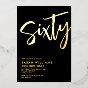 Invitation En Aluminium Soixante Black Gold moderne 60e anniversaire