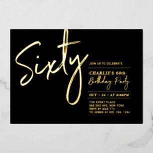 Invitation En Aluminium Soixante   Black Modern Lettering 60e fête d'anniv