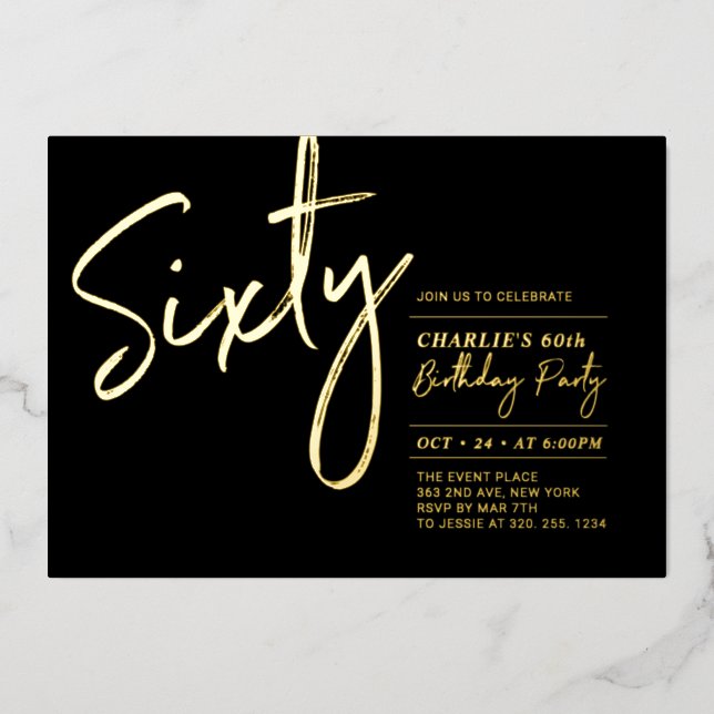 Invitation En Aluminium Soixante | Black Modern Lettering 60e fête d'anniv (Recto)