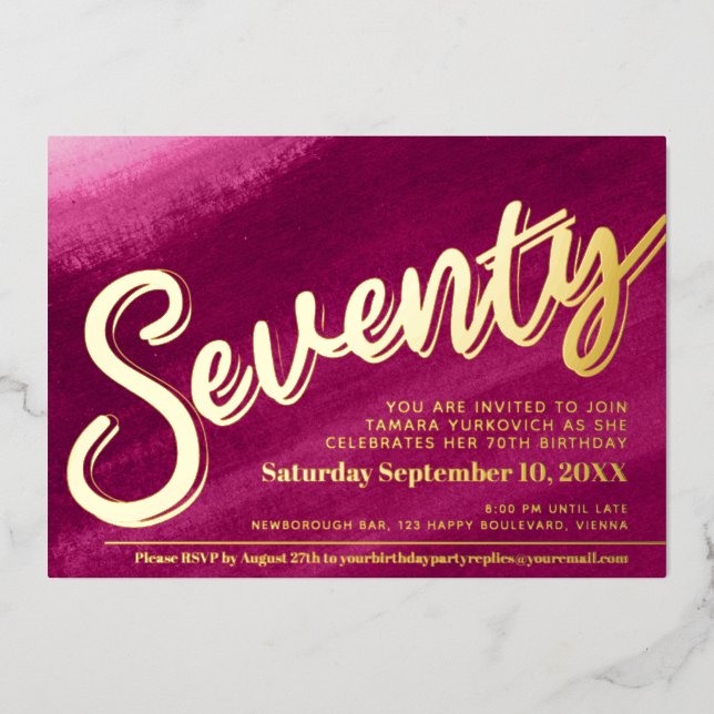 Invitation En Aluminium Soixante-dix-70e fête d'anniversaire or rouge rose (Recto)