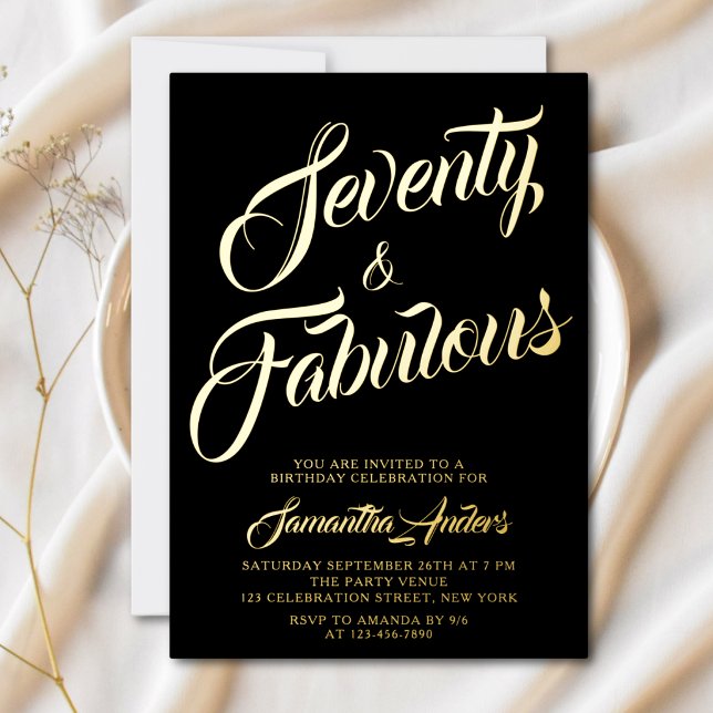 Invitation En Aluminium Soixante-dix et Fabuleux Script Anniversaire Noir  (Créateur téléchargé)