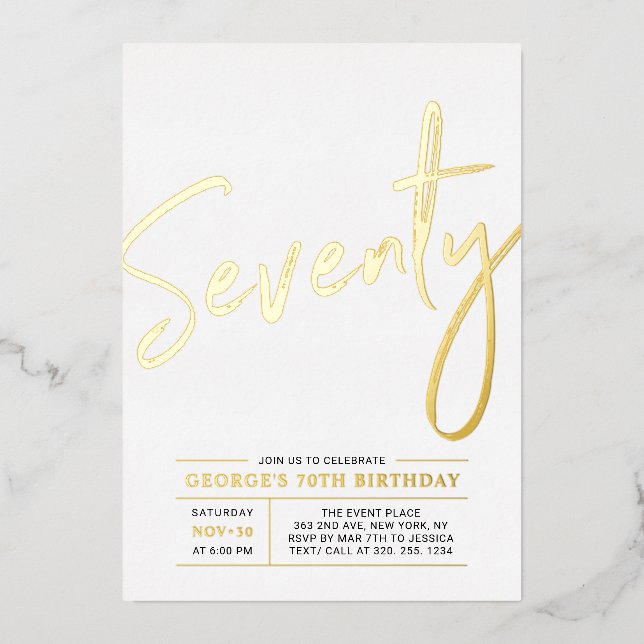 Invitation En Aluminium Soixante-Dix | Gold moderne 70th Birthday Party Fo (Recto)