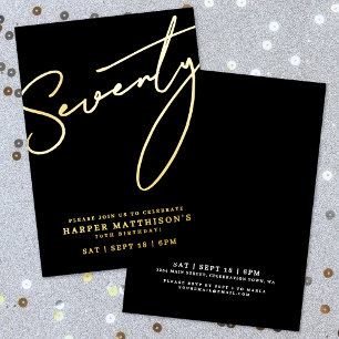 Invitation En Aluminium Soixante-dix Noir 70e Anniversaire Or