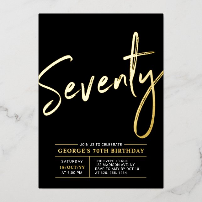Invitation En Aluminium Soixante-Dix | Soirée d'anniversaire Gold & Black  (Recto)