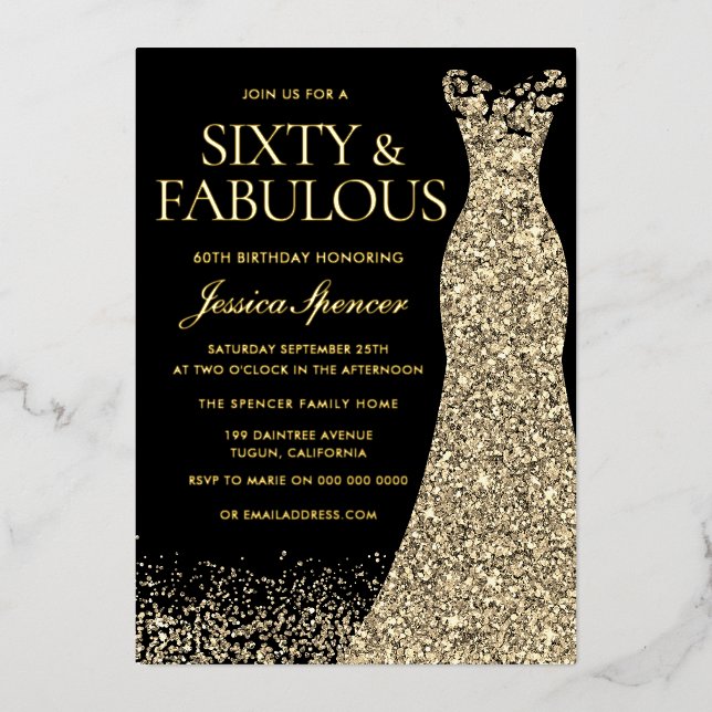 Invitation En Aluminium Soixante et fabuleux Golden Foil 60e anniversaire (Recto)