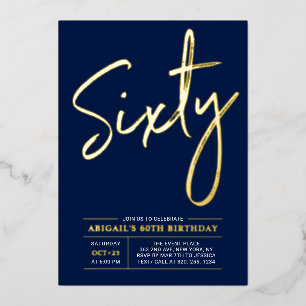 Invitation En Aluminium Soixante   Modern Gold Navy 60e fête d'anniversair