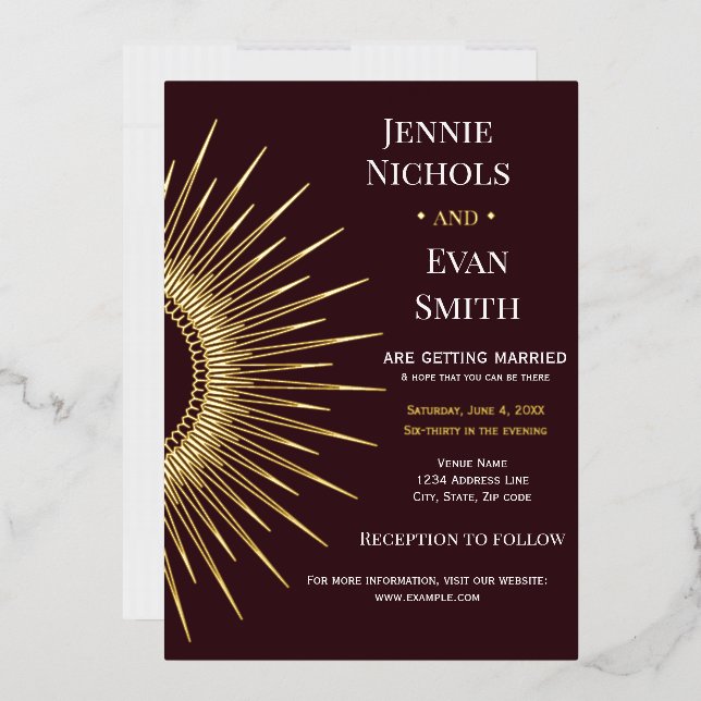 Invitation En Aluminium Soleil géométrique moderne | MARIAGE ARRIÈRE - PLA (Enveloppe)