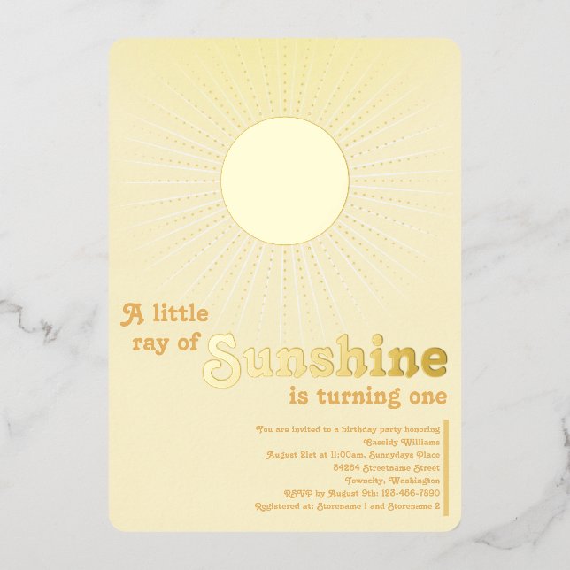 Invitation En Aluminium Soleil Or Premier Anniversaire Doré (Recto)