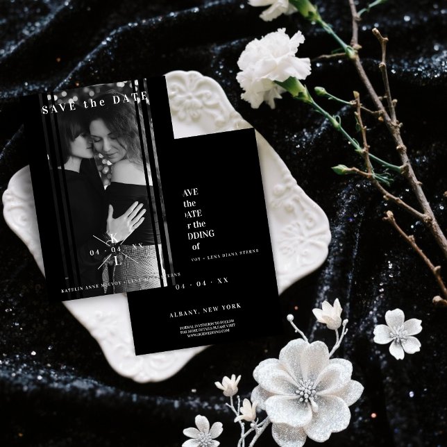 Invitation En Aluminium Sophisticated B&W Photo Couple Lesbian Gay Wedding (Sophisticated B&W Photo Couple Lesbian Gay Wedding Real Silver Foil Save the Date Card)