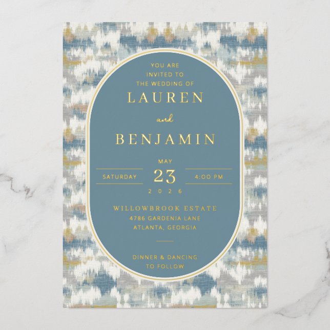 Invitation En Aluminium Sophisticated Blue Geometric (Recto)
