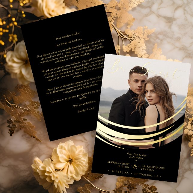 Invitation En Aluminium Sophisticated Modern Gold Abstract Geometric Shape (Sophisticated Modern Real Golden Metallic Foil Abstract Geometric Shape Photo Wedding Save the Date.)
