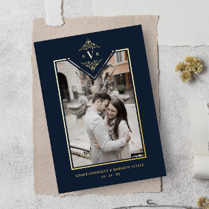 Invitation En Aluminium Sophistiqué Marine Flourish Chic Golden Initiales