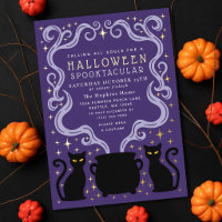 Sorcellerie Violette Chat Noir Chaudron Fête Hallo