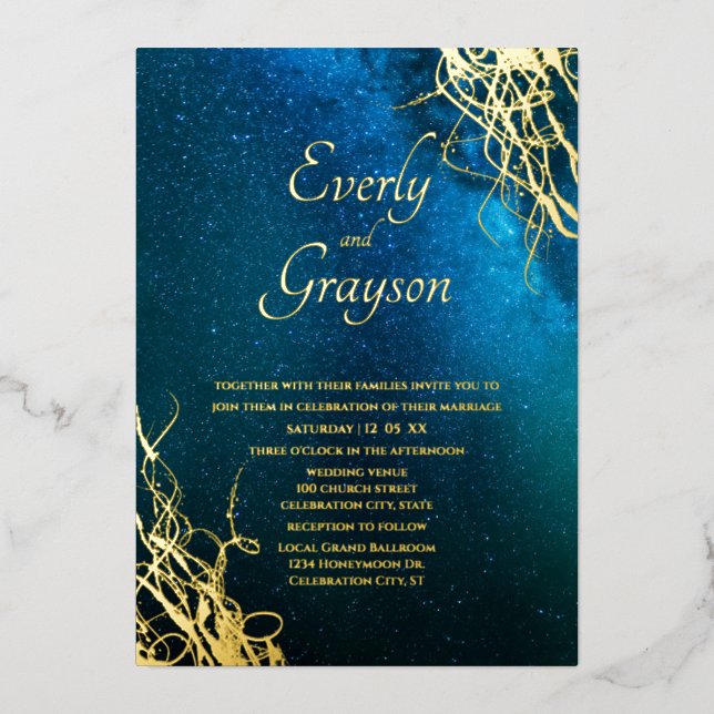 Invitation En Aluminium Souhaitez-vous un Mariage Star Fairytale Blue & Go (Recto)
