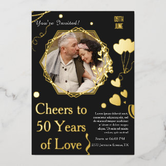 Invitation En Aluminium Souvenirs dorés célébrant 50 ans d'amour