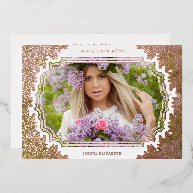 Invitation En Aluminium Spanish Luxury Lace Effect Frame Mis XV Años Photo (Recto/Verso)