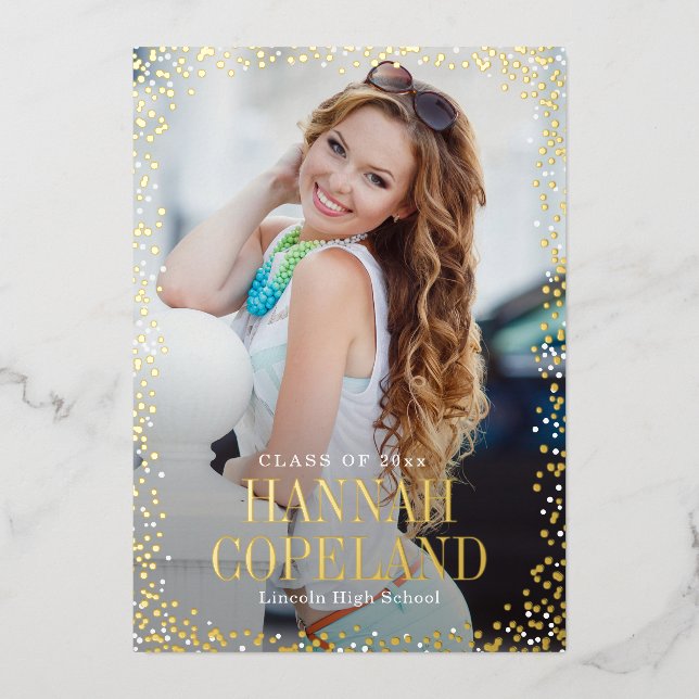 Invitation En Aluminium Sparkle Delight Foil Graduation Portrait Photo (Recto)