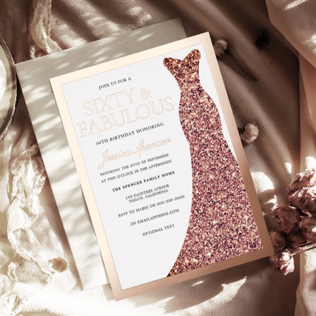 Invitation En Aluminium Sparkle Dress Womans 60th Birthday Party Rose Gold (Créateur téléchargé)