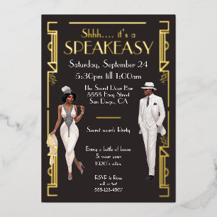 Invitation En Aluminium Speakeasy Flapper Party afro-américain noir