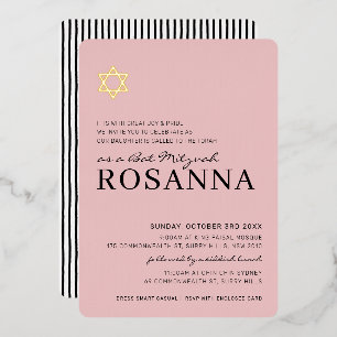 Invitation En Aluminium STAR Bat Mitzvah moderne minimaliste paris rose no