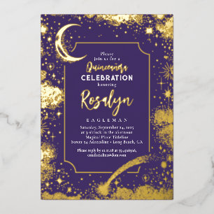 Invitation En Aluminium Stars d'or céleste et Quinceanera nocturne de la l