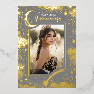 Invitation En Aluminium Stars d'or céleste Lune Nuit Quinceanera Photo