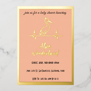 Invitation En Aluminium Stork en or moderne et Baby shower de pêche