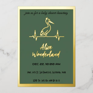 Invitation En Aluminium Stork en Or moderne et Baby shower vert