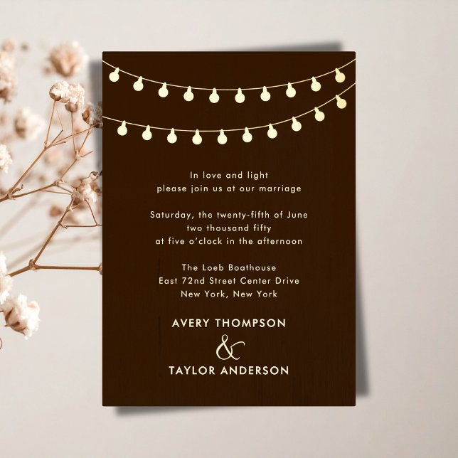 Invitation En Aluminium String Lights Elevated Rustic Wedding  (String Lights Rustic Romantic Wedding Foil Invitation)