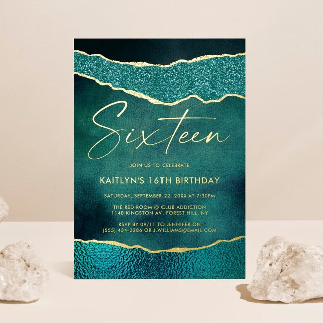 Invitation En Aluminium Stylé Géode d'agate turquoise pour les 16 ans Réel (Créateur téléchargé)