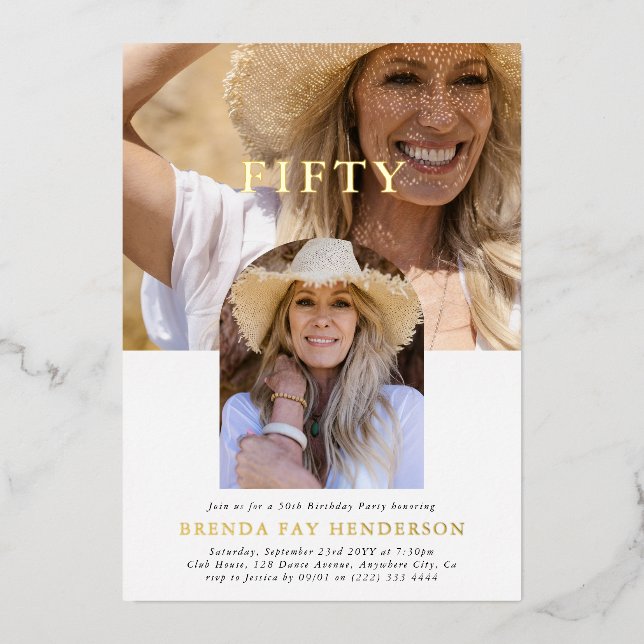 Invitation En Aluminium Style minimal photo CINQUANTE 50e anniversaire (Recto)