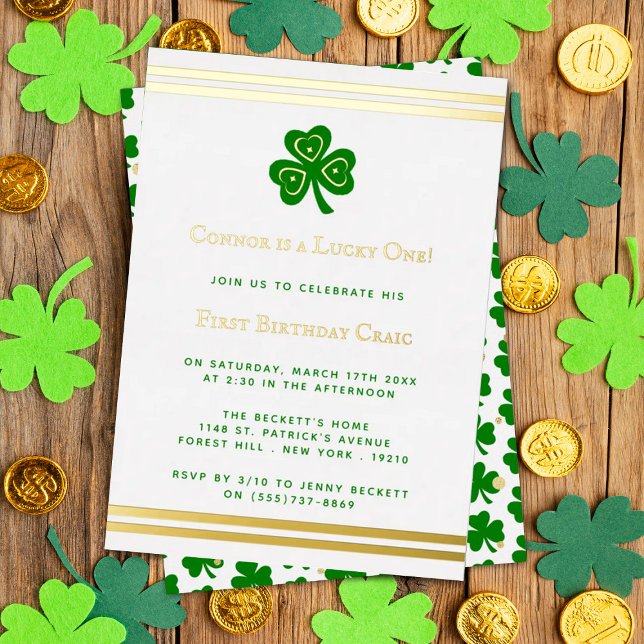 Invitation En Aluminium Stylish Gold Foil St. Patrick's Day 1st Birthday (Créateur téléchargé)