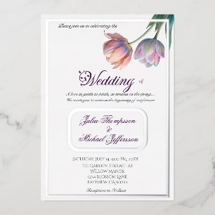 Invitation En Aluminium Suite de mariage aux tulipes pastel avec typograph