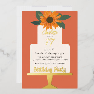 Invitation En Aluminium Sunflower Floral Gâteau fête d'anniversaire or