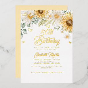 Invitation En Aluminium Sunflower Gold Butterfly 50th Birthday Party