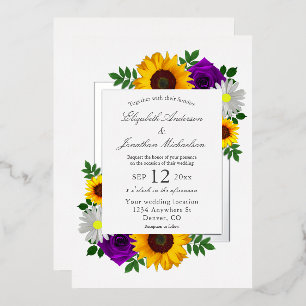 Invitation En Aluminium Sunflower Rose Daisy Automne Floral Mariage
