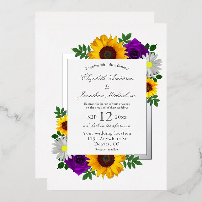 Invitation En Aluminium Sunflower Rose Daisy Automne Floral Mariage (Recto/Verso)