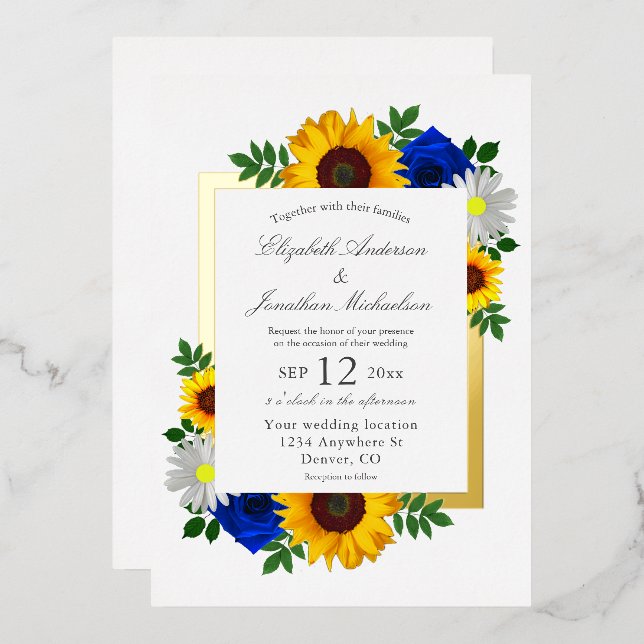 Invitation En Aluminium Sunflower Rose Daisy Automne Floral Mariage (Recto/Verso)