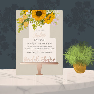 Invitation En Aluminium Sunflowers Bouquet Floral Cake Bridal Shower 