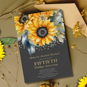 Invitation En Aluminium Sunflowers moderne Gold 50e anniversaire Mariage