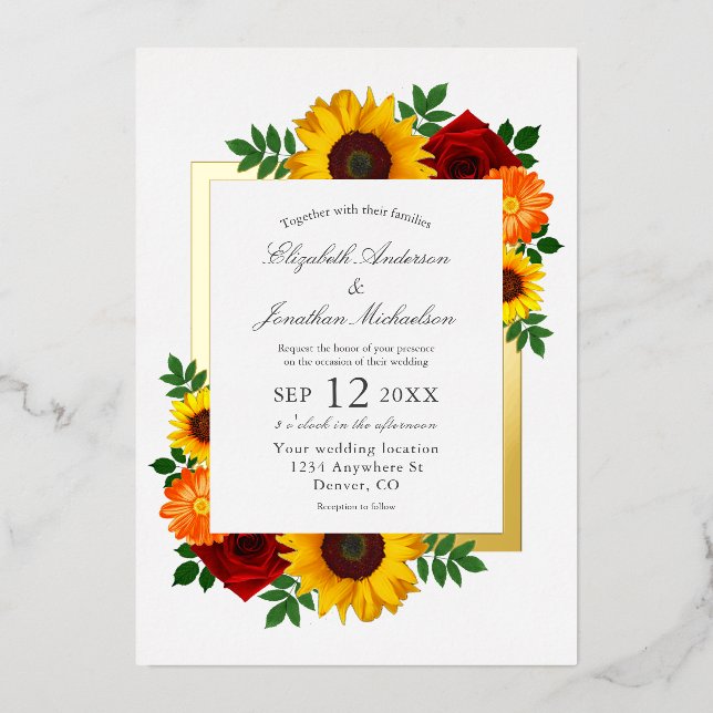 Invitation En Aluminium Sunset Sunflower Rose Floral Mariage (Recto)
