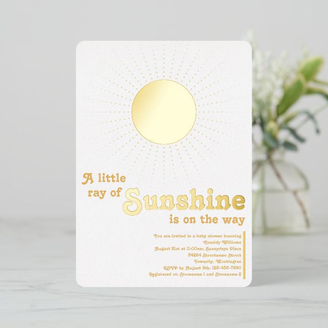 Invitation En Aluminium Sunshine White Gold Baby shower Sun (Debout devant)