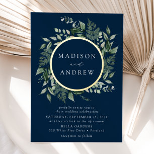 Invitation En Aluminium Superbe verdure Wreath Marine Mariage Gold