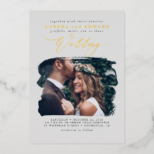 Invitation En Aluminium Superposition de photo élégante Mariage Bohème Gri