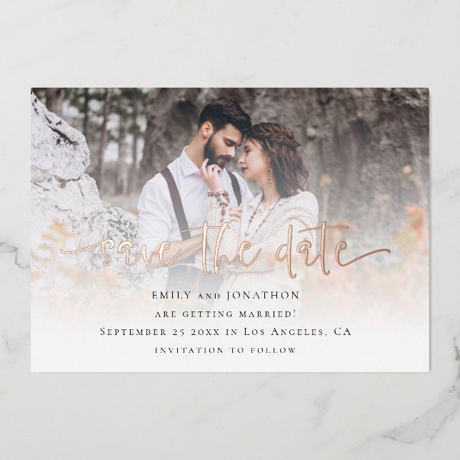 Invitation En Aluminium Superposition de photo QR Code Save The Date Rose  (Recto)